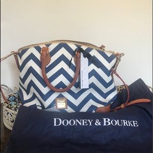 Dooney & Bourke Chevron Satchel Navy and White